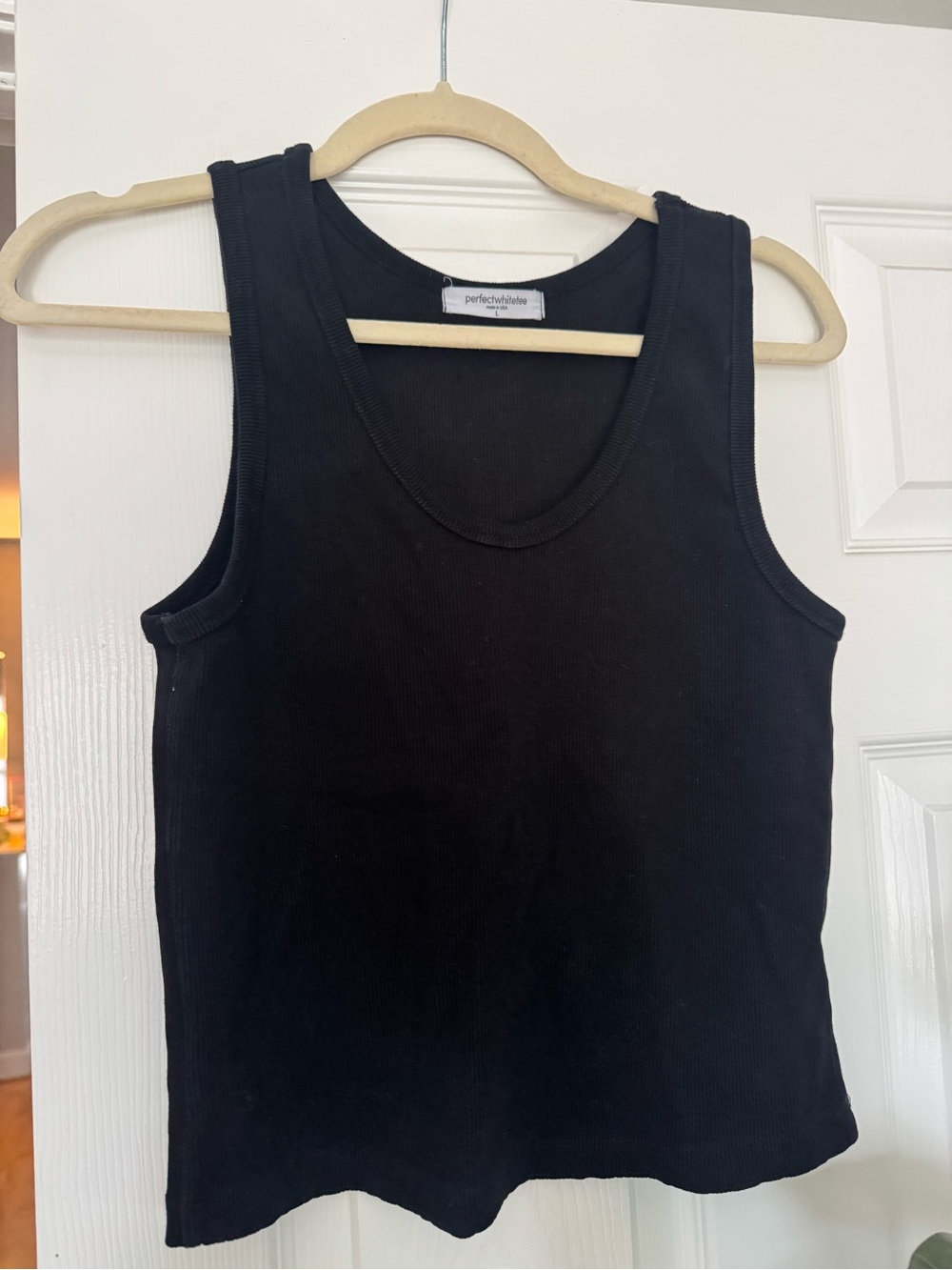 perfectwhitetee Black Ribbed Scoop Tank Top